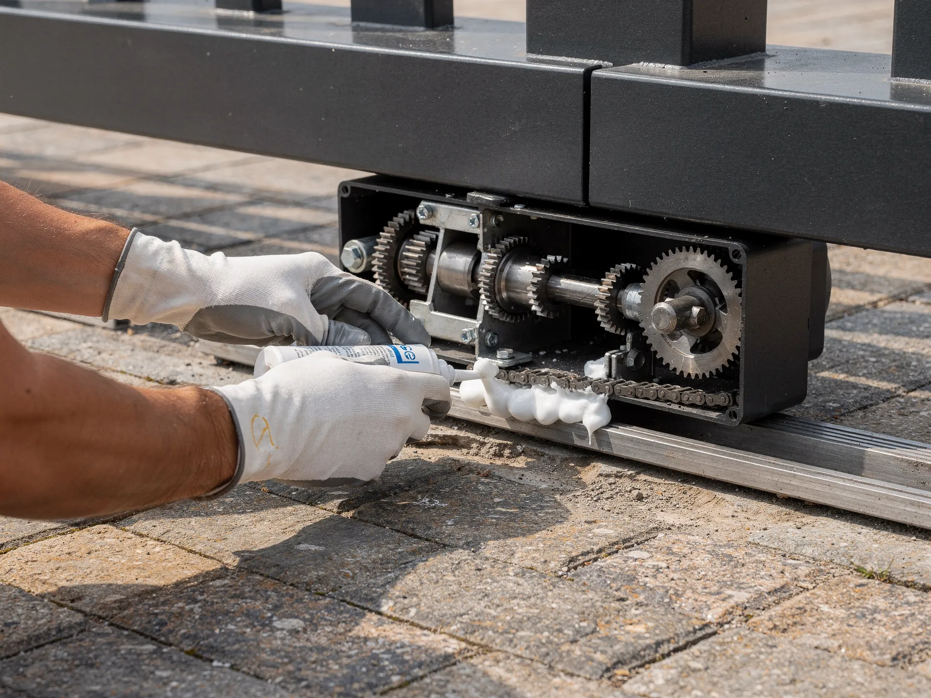 Entretien du moteur et de la crémaillère d'un portail coulissant